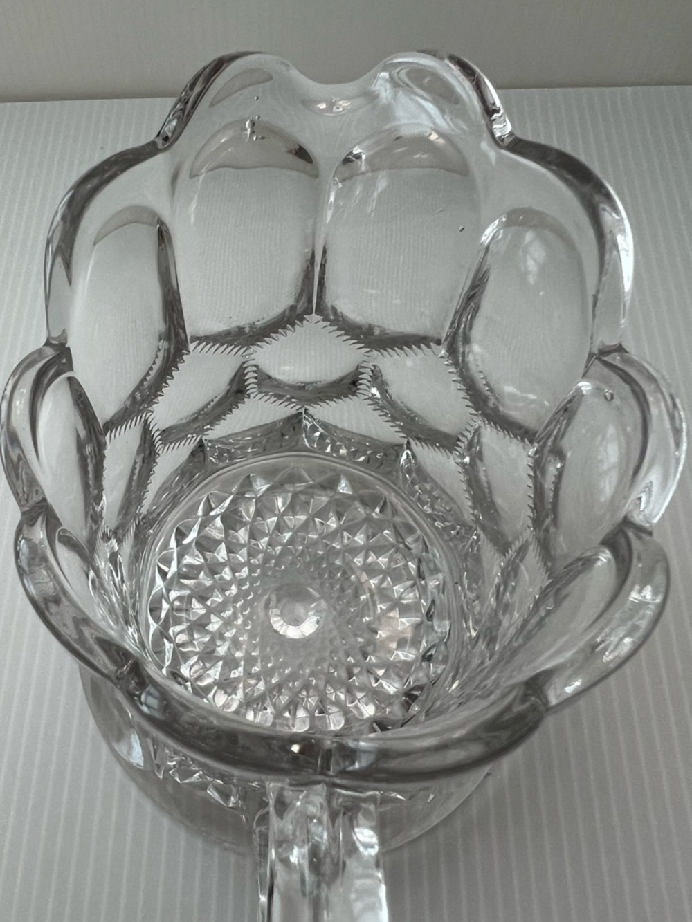 Vintage Creamer/Pitcher Thumbprint Clear Pressed Glass, Scalloped Rim - Picture 5 of 6